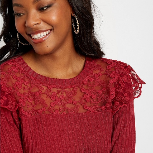 Sz XS Cranberry Lace Flutter Long Sleeves - Picture 2 of 7